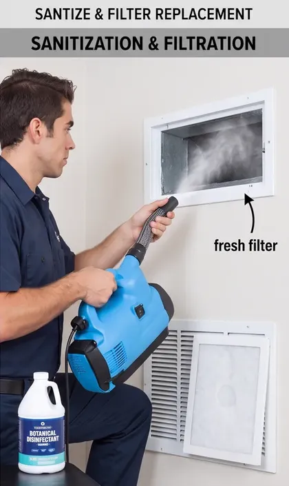 Duct sanitizing and air filter replacement