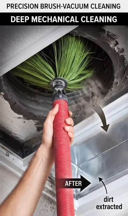 Deep brush-vacuum air duct cleaning
