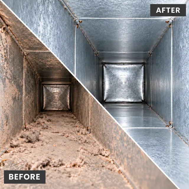 Rectangular HVAC duct before and after cleaning