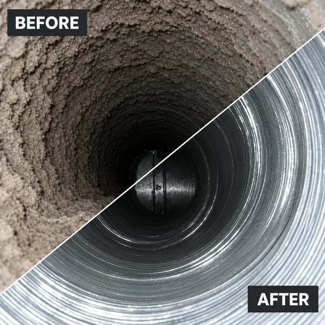 Metal air duct before and after professional cleaning